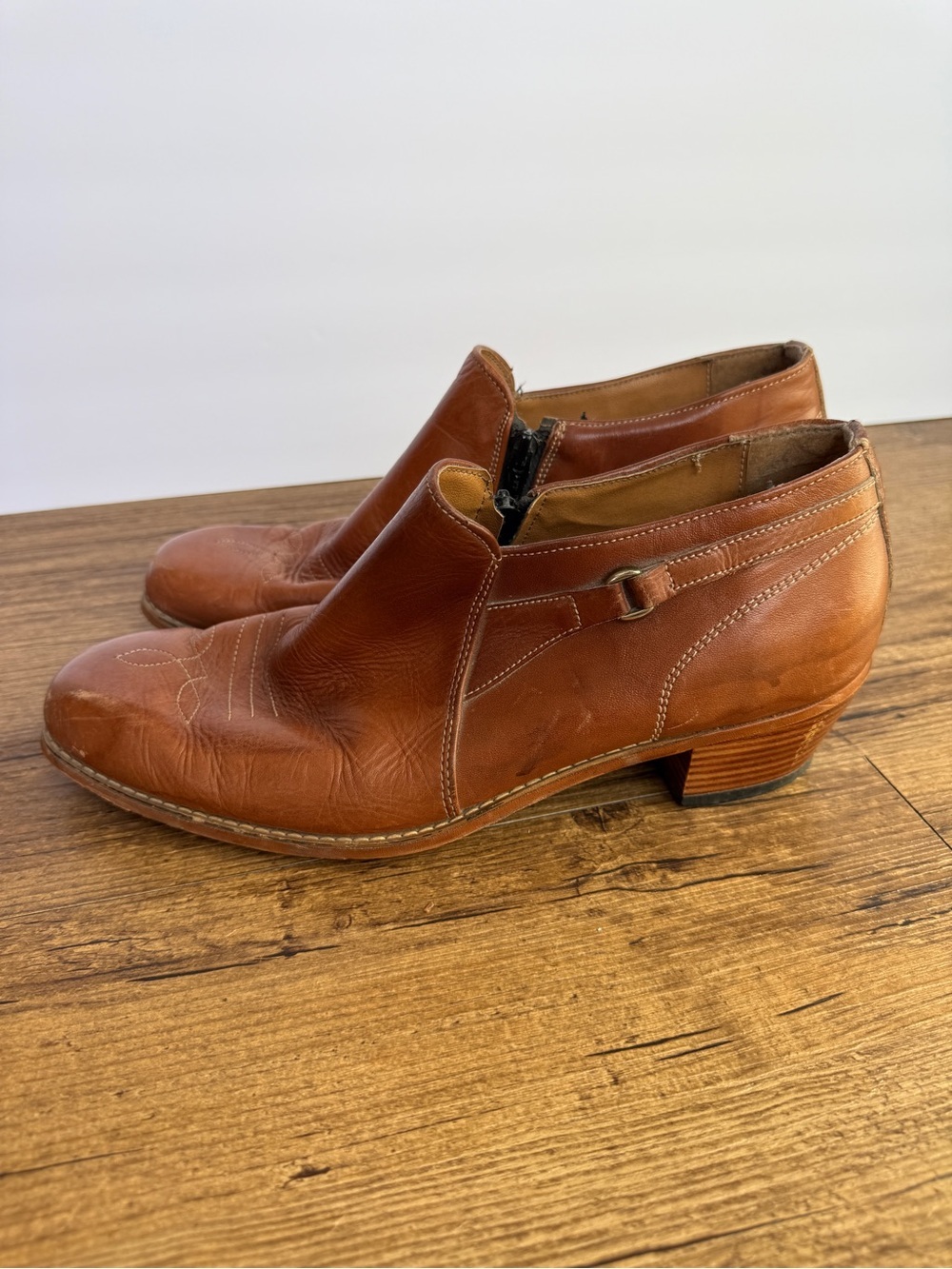 Vintage Agnew Leather Western Ankle Boots Side Zip Made In Canada Size 9.5